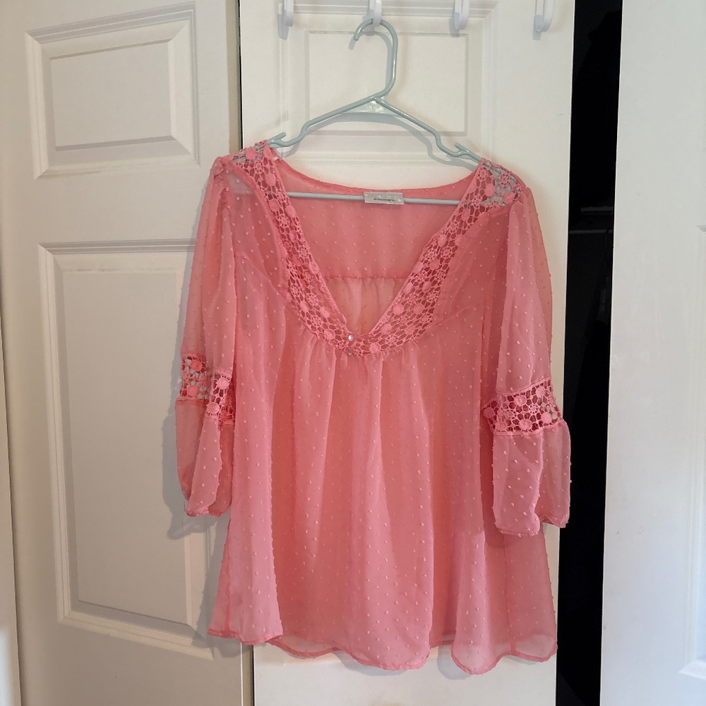 Dress Barn Sheer Pink Top - Size L